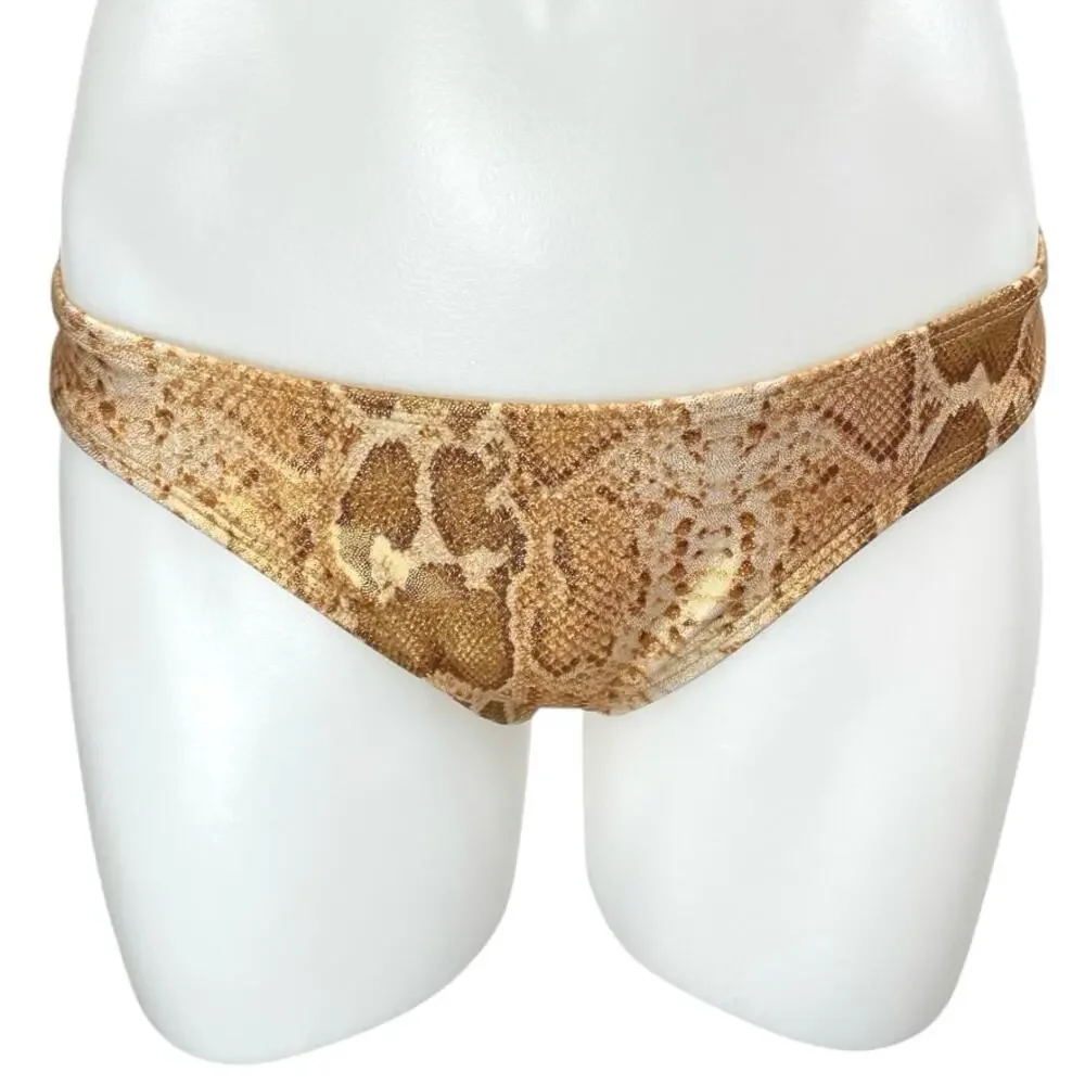 NEW Dippin Daisy's Tan Snakeskin Animal Print Low Waist Bikini Bottom Swimwear S